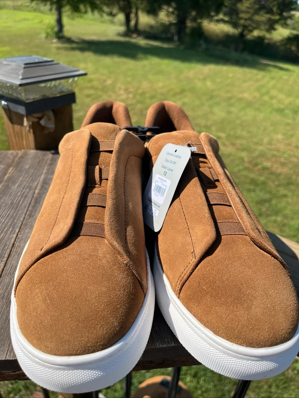 George Men's Gore Slip On Shoes cognac Brown NWT Size 12 Genuine Leather